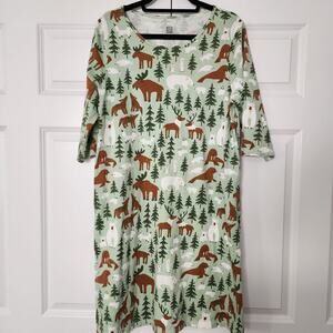 Winter Water Factory Women's Helsinki Green Woodland Animal Print Dress Size L